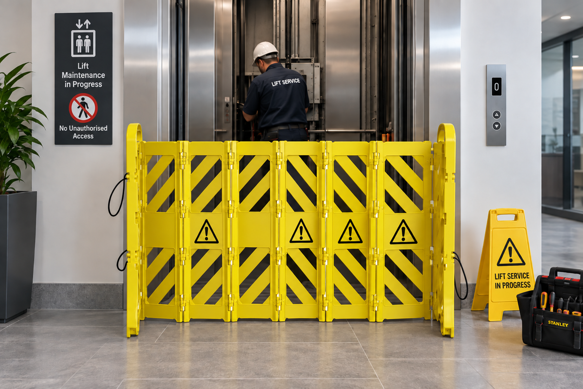 Sikkerhetsbarriere brukt til heisvedlikehold