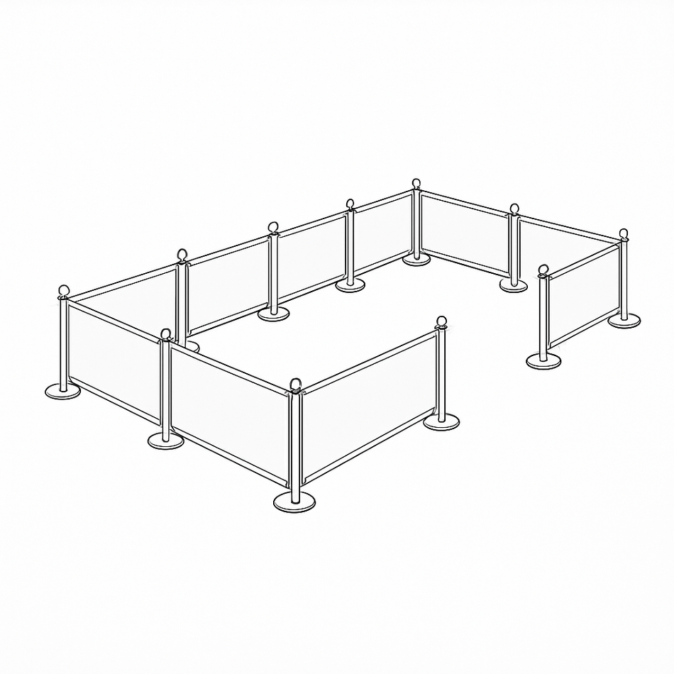 Flexibarrier Café Barrier-pakke – 15 meter oppsett | Tilpassede trykte bannere