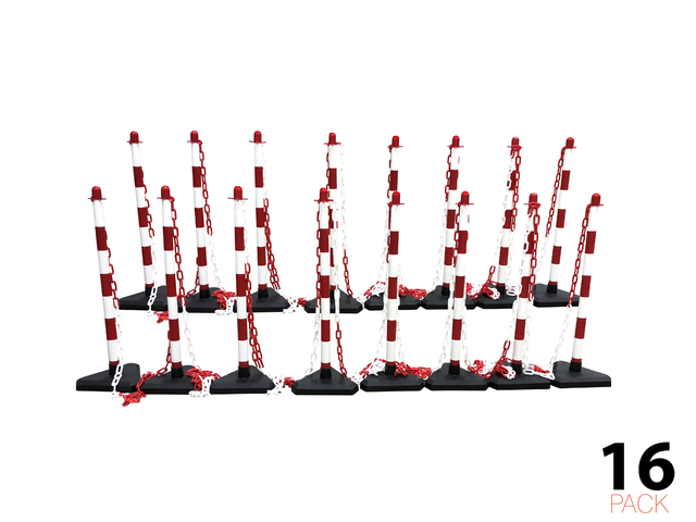 Kjedeavsperring – Economy – 16 stolper inkludert 25 m plastkjede (rød/hvit)