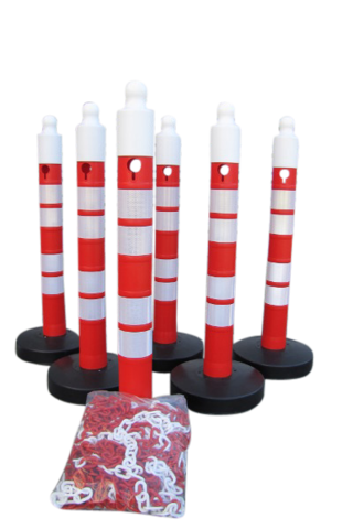 (Pakning av 6) - Stolpe- og kjettingbarriere -Maxi Plus- inkludert 25m kjetting