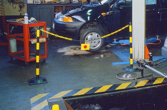 Flexibarrier Basic Stolpe & Kjettingbarriere med Gummibase, 90cm Høy