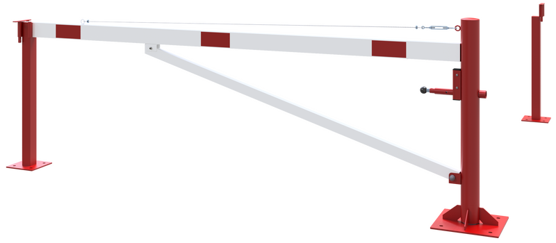 Svingbarriere med avstivningsrør og trekkrepsforsterkning