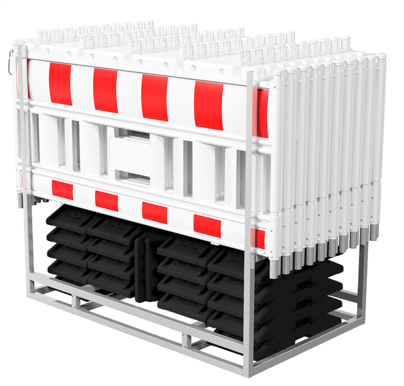 Sperregjerde – NOX hvit – 40 m komplett sett med paneler, bunnplater og transportstativ
