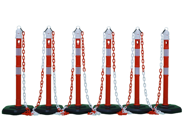 (Pakke med 6) - Stolpe- og kjettingbarriere -MultiMax- inkludert 15m kjetting