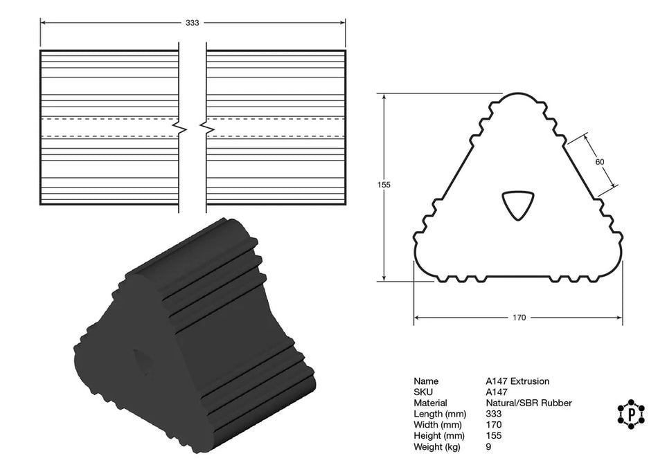 Gummihjulkloss – B147 Modell (170 mm x 155 mm x 333 mm)