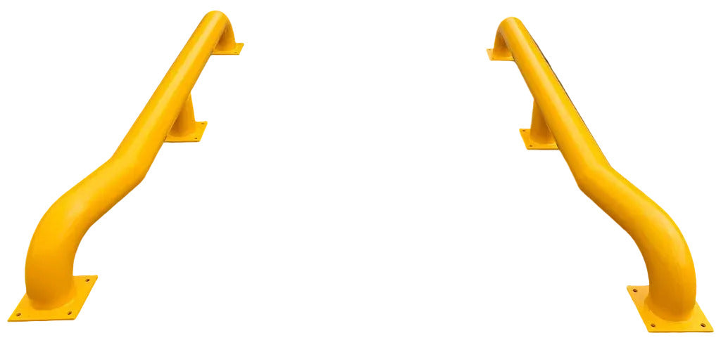 three-metre yellow galvanised steel loading bay wheel guides supplied as a pair