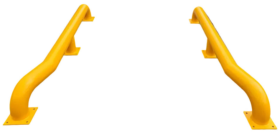 three-metre yellow galvanised steel loading bay wheel guides supplied as a pair