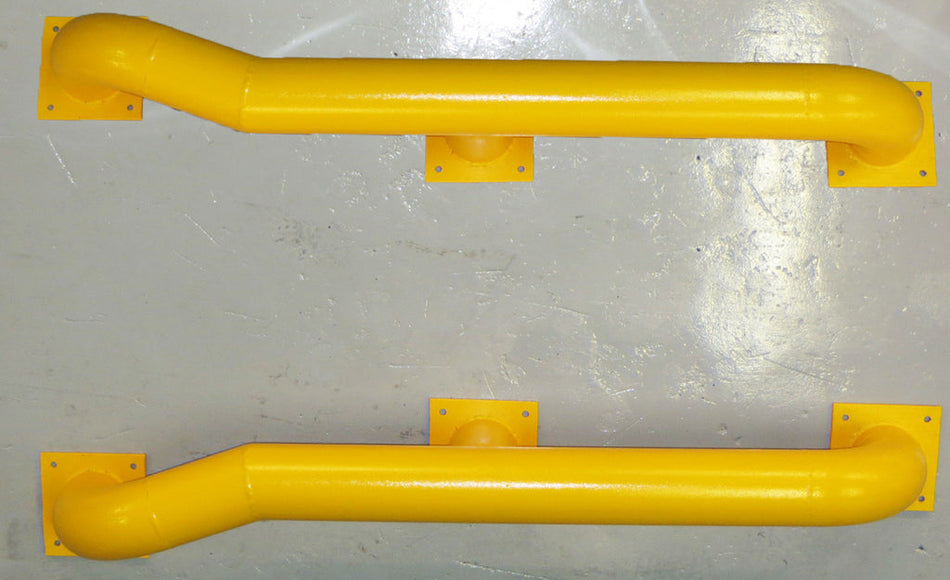 Heavy-duty yellow galvanised steel wheel guides for loading bays