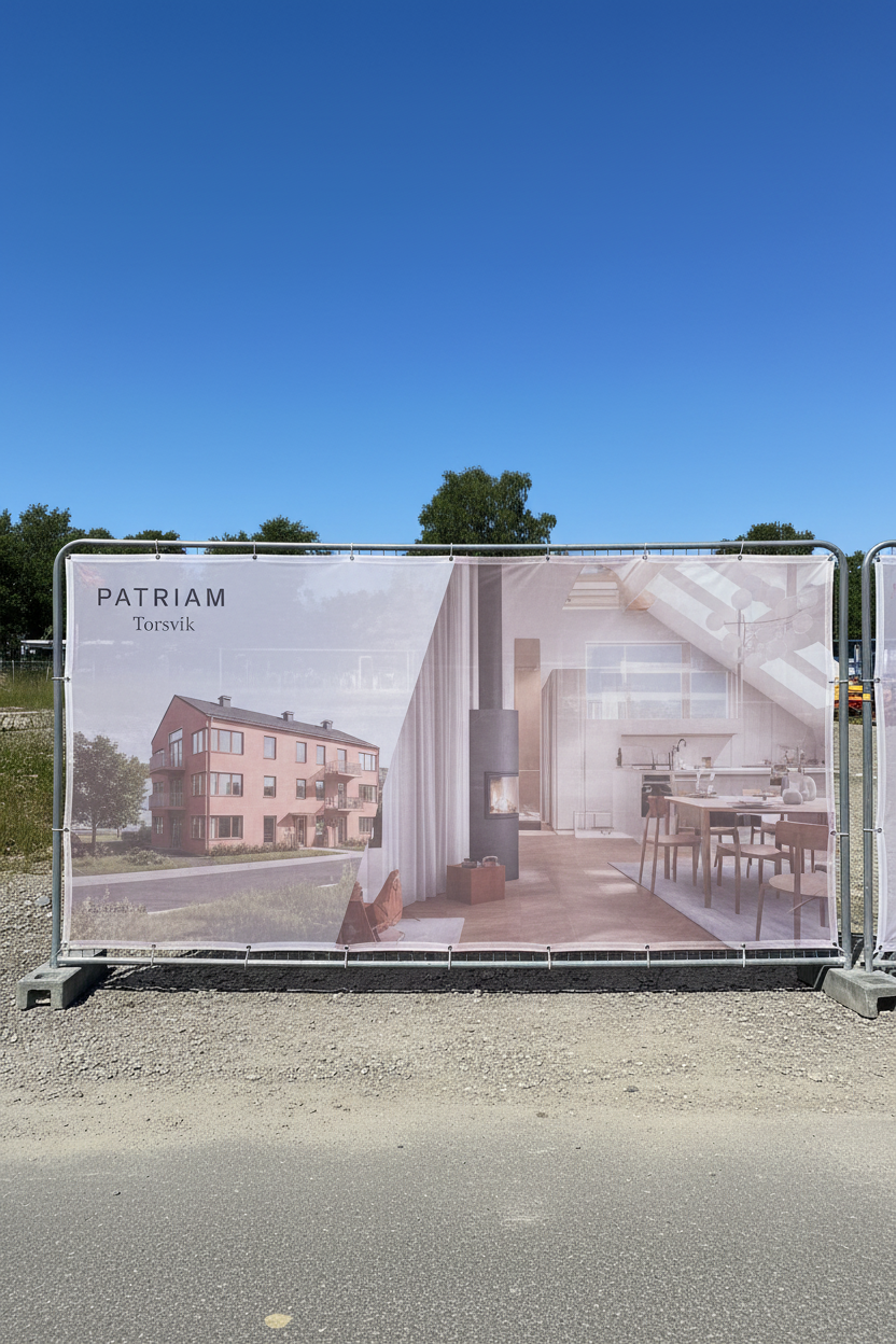 Byggeplassgjerde Banner – Mesh PVC – 3,5 × 2,0 m – Tilpasset Trykk