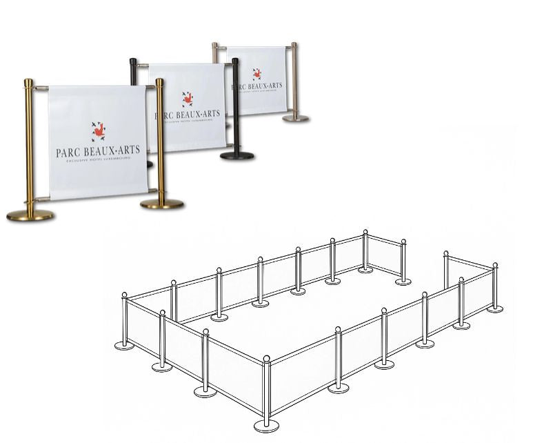 Flexibarrier Café Barrier-pakke – 24 meter oppsett | Tilpassede trykte bannere
