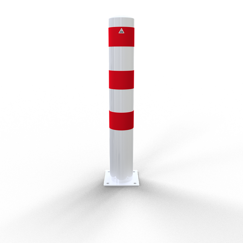 XXL Safety Steel Bollards - Solid Ø 152 mm White with red reflecting stripes Fixed by plugs 40153B