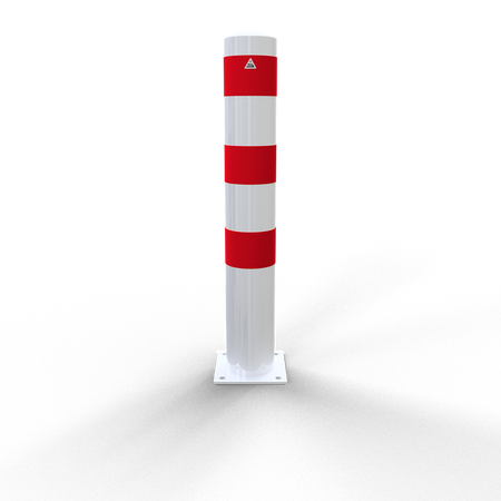 XXL Safety Steel Bollards - Solid Ø 152 mm White with red reflecting stripes Fixed by plugs 40153B
