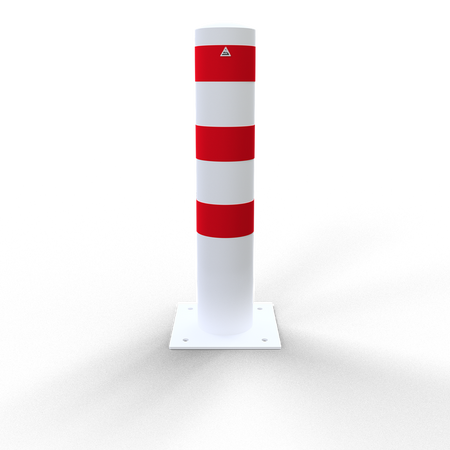 XXL Safety Steel Bollards - Solid Ø 193 mm White with red reflecting stripes Fixed by plugs 40193B