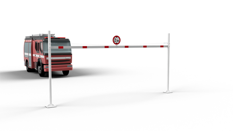 Høydebegrensningsbarriere med 2 firkantede stolper (3-9m bredde)