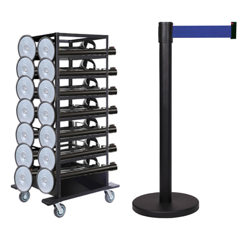 Flexibarrier Uttrekkbare avsperringsbånd Sett -Basic 300- med transportvogn (18 stk)