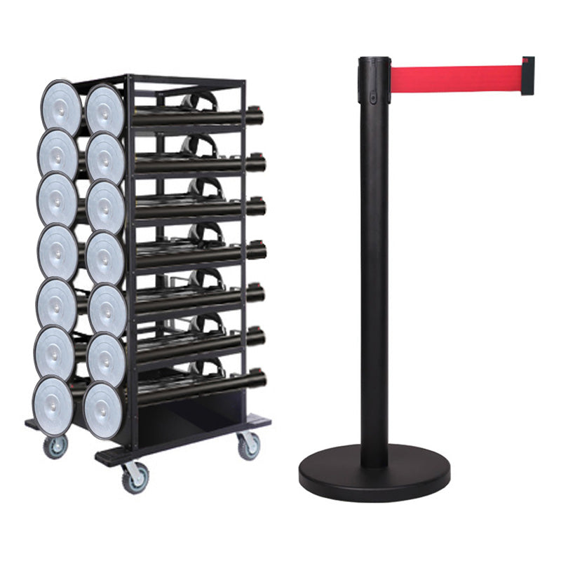 Flexibarrier Uttrekkbare avsperringsbånd Sett -Basic 300- med transportvogn (18 stk)