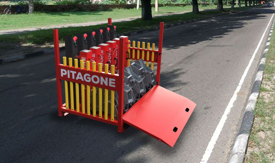 Pitagone antiterrorbarrieresystem – 6 moduler med oppbevaringsstativ (komplett HVM-løsning)